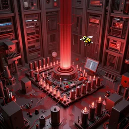 the nexus of a vast modern computing center and a mad alchemist\'s lab with exposed circuit boards, nixie tubes and tesla coils.   immaculate octane redshift concept art render by Zdzisław Beksiński and beeple, beautiful modern colors, ultradetailed, 4k ultra