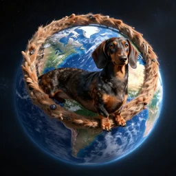 colossal Dachshund named uroboros is wrapped around the entire earth, view from space