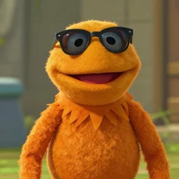 bip bippadotta in breath of the wild, orange fuzzy muppet, screenshot, wearing sunglasses