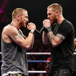 eminem having a rap battle with post malone who is clearly winning and eminem is upset about it, hyper detailed, smooth, unreal engine, sharp focus, ray tracing