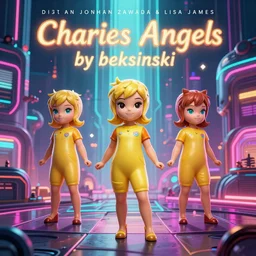 charlies angels by beksinski, jonathan zawada and lisa james, beautiful dystopian neon dreamsynthy themed digital art