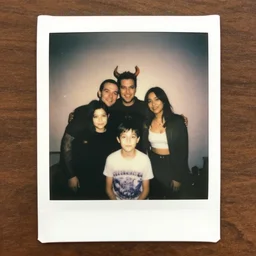 family photo of a demon family poloroid,