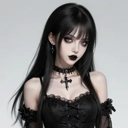 insanely attractive and very well developed goth girl. highly detailed drawing.