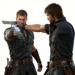 todd howard with a pistol, forcing you to buy skyrim, threatening, sharp, cinematic, colorful, digital art, neon, bright, cyberpunk, blade runner 2 0 4 9, realism, bold