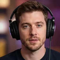 3 5 mm photo, bokeh, canon, joe rogan, closeup of face, wearing headphones