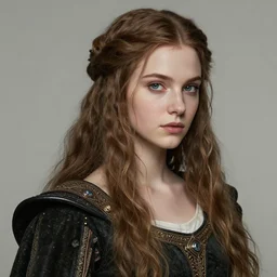 lovely medieval maiden with long hair, character portrait, concept art, intricate details, highly detailed photorealistic portrait in the style of adam hughes, seseon yoon, artgerm and warren louw