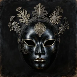 a black reflective alien geisha mask by h. r. geiger, pulp science fiction art for omni magazine. decorated with ornate filigree and foliage. high contrast. baroque period, oil on canvas. renaissance masterpiece.
