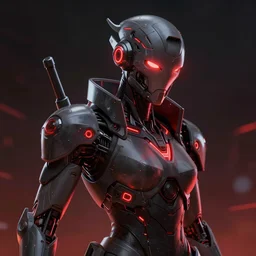 portrait of a cyberpunk android, red glow, warframe, ultron style, digital art, trending on artstation