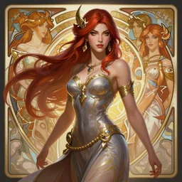 handsome miss fortune from league of legends, half body shot, path traced, octane render, highly detailed, high quality, digital painting, hd, alena aenami, lilia alvarado, shinji aramaki, karol bak, alphonse mucha, tom bagshaw