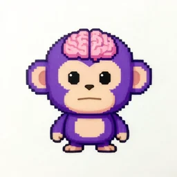 a frontal portait drawing of a small cute purple pixel art monkey with a the brain exposed by inio, beeple and james jean, aya takano color style, trippy, 8 k, super detailed, night sky, digital art, digital painting, clean