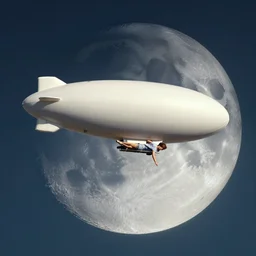 woman in a blimp flying above the moon
