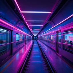 underground train station, futuristic, neon colours, highly saturated, high def, 8 k, hd, highly detailed,