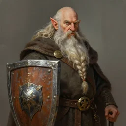 a detailed portrait of a long beard holy dwarf cleric with a long braided beard holding a giant shield, by justin gerard and greg rutkowski, digital art, realistic painting, dnd, character design, trending on artstation
