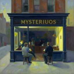 Mysteriuos Tavern,  very coherent, painted by Edward Hopper, Wayne Barlowe, painted by James Gilleard, airbrush,  art by JamesJean