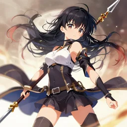 anime girl holding a spear, action pose, highly detailed beautiful, pixiv