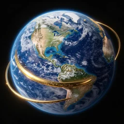golden rings circling the earth, highly detailed photograph, taken from space