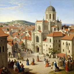 realistic renaissance scene of a city in 1 6 0 0, realistic painting, fine art, trending on artstation, smooth draw, sharp focus, digital art, bright colors.