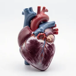 velvet anatomical heart model, high detail macro photography, isolated on a pure white background, centered, entire object in frame, sharp focus, soft studio lighting