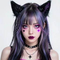 photo of a emo manic pixie dream girl, 8k, portrait | sanrio glitchcore yokai girl, shadowverse character concept, found footage horror, glitter gif