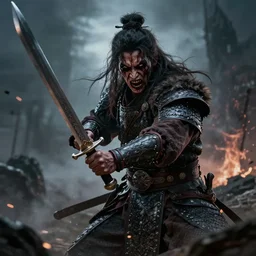 ancient warrior, scary, sword, fight, destructive