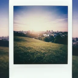 coming up hard on a soft hill. the city is a body and you ’ re on a journey to its heart a dream of druidic calm and the sunshine is all for you, double exposure, photography 4 k haunted polaroid