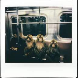 monkeys on the subway new york, polaroid
