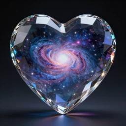 the universe filled in a heart shaped crystal glass 8 k hyperrealism