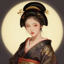 female geisha girl, beautiful face, rule of thirds, intricate outfit, spotlight, by greg rutkowski, by jeremy mann, digital painting