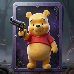 Winnie the Pooh as ((cyberpunk)) killer with gun painted on Taro card, digital art, misty, ((gothic)), high detailed, digital art, trending on artstation