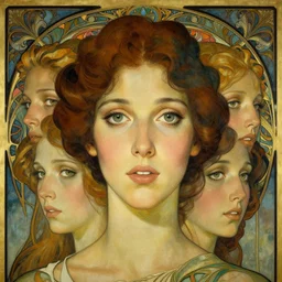 an art nouveau, ( streamline moderne ), multi - racial portrait in the style of anna dittmann and donato giancola and gaston bussiere. very large, clear, expressive, and intelligent eyes. centered, ultrasharp focus, dramatic lighting, photorealistic digital matte painting, intricate symmetrical ultra detailed background.