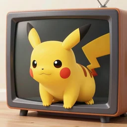 Portrait Photography of Pikachu Crawling out of a Television