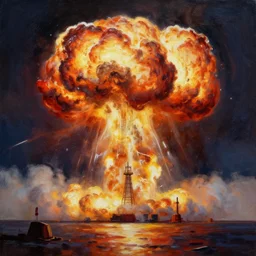 a nuclear explosion, oil painting, octane render