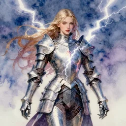 the revenge of the lightning goddess whearing knight armor, fantasy. intricate, amazing composition, colorful watercolor, by ruan jia, by maxfield parrish, by marc simonetti, by hikari shimoda, by robert hubert, by zhang kechun, illustration, gloomy