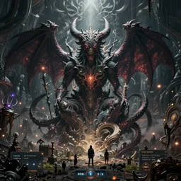 esoteric gui for the most complex mmorpg ever designed, demonic psychedelic extreme allegorical