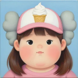 portrait of a cute fat girl with ice cream in cap by shusei nagaoka kaws, david rudnick, airbrush on canvas, pastell colors, cell shaded 8 k