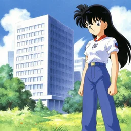 artwork of a building and humanoid in a nice scenery by akira toriyama,