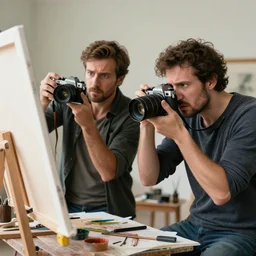 1 9 1 2 photograph of painters upset with the invention of the first photographic camera