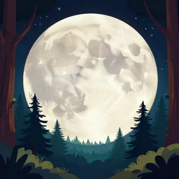 close up portrait of the full big moon in a forest, colorful vector graphic, .eps, .ai, Adobe Illustrator, clear lines and clear shapes, intricate, 8k highly professionally detailed, HDR, CGsociety