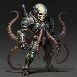 a biopunk skull face skeleton octopus cyborg warrior, apex legends character art, intricate and ornate alien technology, bioluminescence, bloom, dim rim lighting, by victor grasso and scott musgrove, anton semenov h. r. giger and tooth wu, digital illustration, concept art, cg society