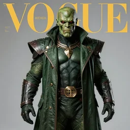 doctor doom from marvel studio. studio photo. vogue magazine cover with text. highly detailed