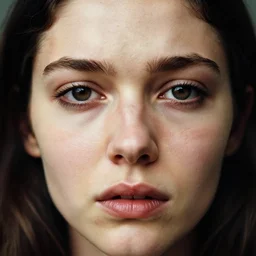 a candid extreme closeup portrait of an expressive face of a tormented young woman by annie leibovitz