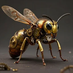 of a very detailed scene of a beautiful large mechanical hornet ; steampunk hornet ; brass and gears ; clock ; a matte painting by alejandro burdisio ; trending on artstation ; beautifully lit ; epic cinematography ; 8 k resolution ; beautiful detailed photorealistic