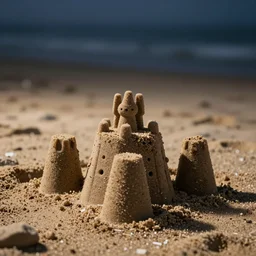 person sand castle on beach dramatic lighting