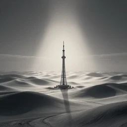 Landscape with infinite tower far on the horizon
