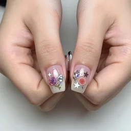 nail design, the pattern of roses and stars, double hands, crystal, hyper realistic, render by maya
