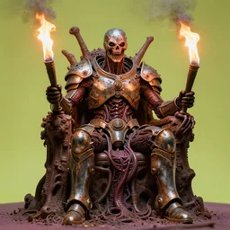 airbrush macro oppressive sewer throne organic seat | viscera as god |, carapace rusted chrome chaos in dystopic armor, chris foss, enric torres, alberto bontempi, feng zu hyper realism, torch light, muted horror of puce lime colors, epic, hyper detailed, awe inspiring, award winning horror, torch lighting, hyper realism, cinematical