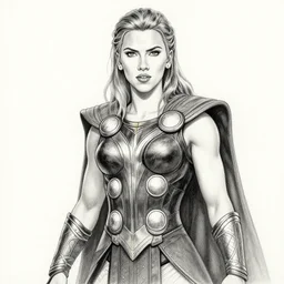 muscular scarlett johansson as mythical thor, pencil and ink, afro samurai anime style, black and white, dramatic lighting, soaking wet, heavy rain!