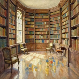 a beautifull intricate watercolour painting of a library room, reflexions, verry high details by william turner art, greg rutkowski and alphonse mucha, trending on artstation, very very detailed, masterpiece, muted colors