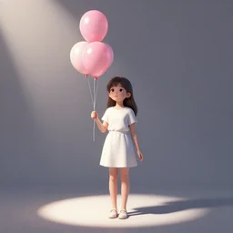 of full body, center frame low key, rembrandt, soft shadow spotlight digital art of sia the artist as very cute girl holding a 3 pink balloons by the tether, smooth, perfect face, fantasy, character design by mark ryden and pixar and hayao miyazaki, sharp focus, concept art, harvest fall vibrancy, intricate detail, cinematic lighting, hyperrealistic, diorama macro