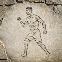Christiano Ronaldo as a stone age drawing, stone wall